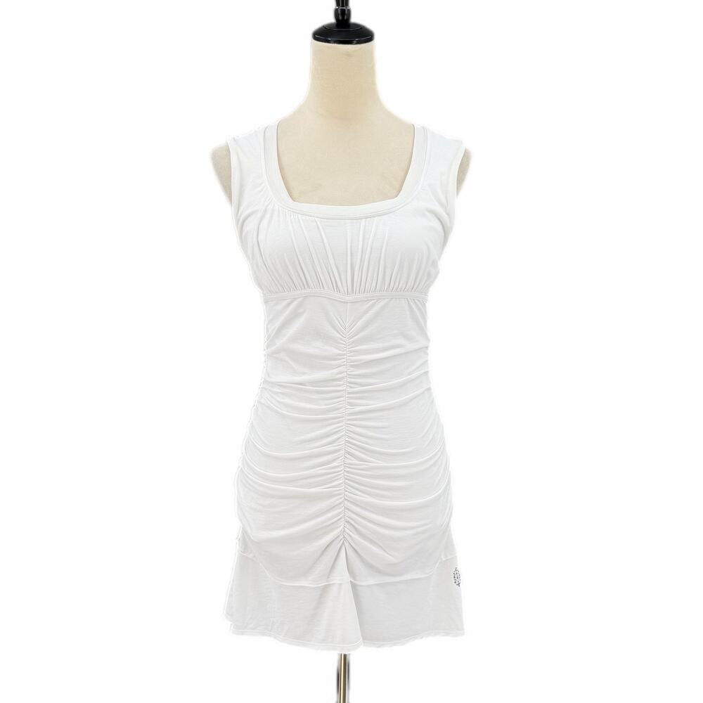Free People Movement Ruched Tempo Sleeveless White Lined Workout Mini Dress